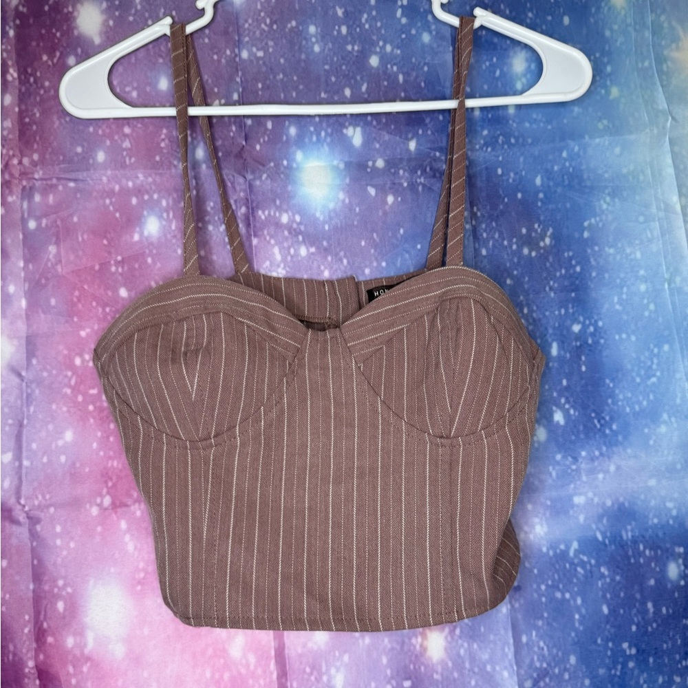 ⭐️Honey Punch Mauve Brown Pinstripe Crop Top